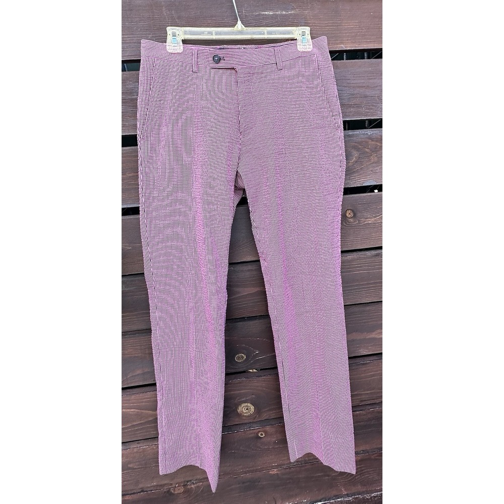 Paisley & Gray Pants Mens Slim Fit Pink/Black Striped Seersucker Preppy *29x32